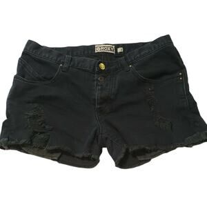 VTG Y2K Roxy Button fly Black Denim Shorts Sz 3 Cut Offs summer surf grunge emo